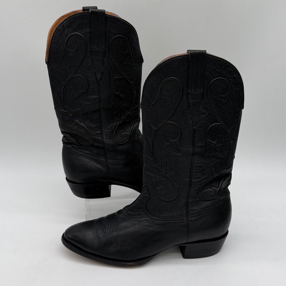 Vintage Chris Romero Men's Size 9.5 Black Cherry Cowboy Boots Handmade Mexico